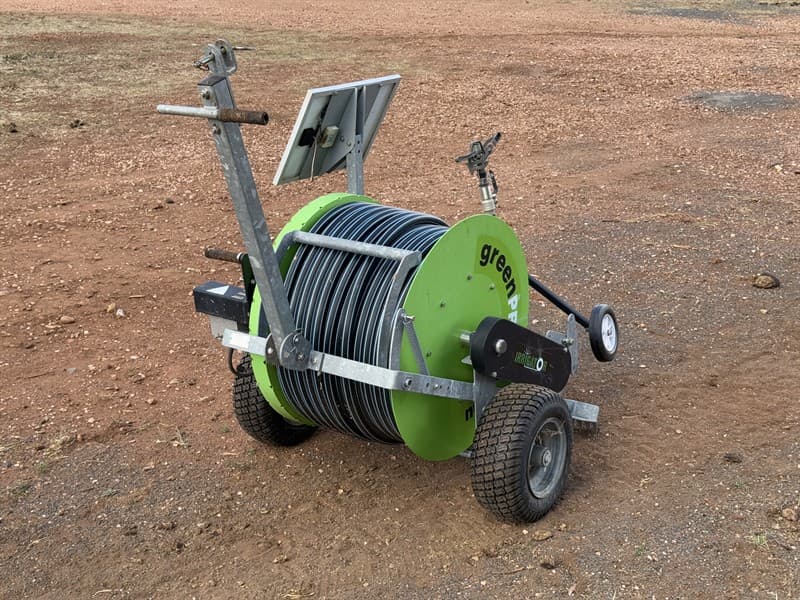 Circa 2017 GREEN PRO 100m Electric Retractable Irrigator, Serial number3209. 25mm poly on reel x100m. Pressure guage, adjustable tow hitch, …