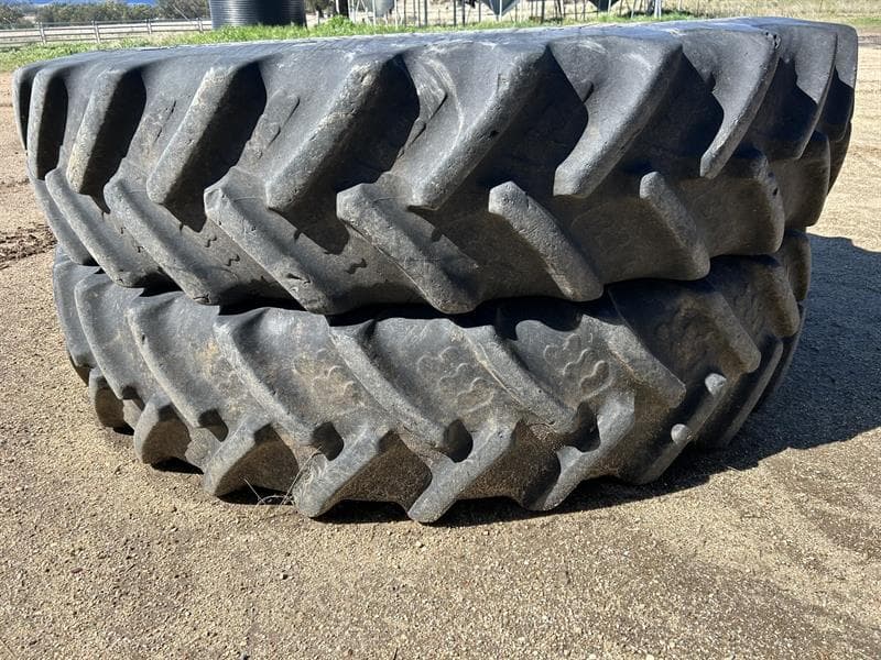 2 X BKT AGRIMAX RT 945 TYRES. 380/90R46. Were recently removed from a sprayer to change tyre type. Both held air when removed. Approx. 50% t…