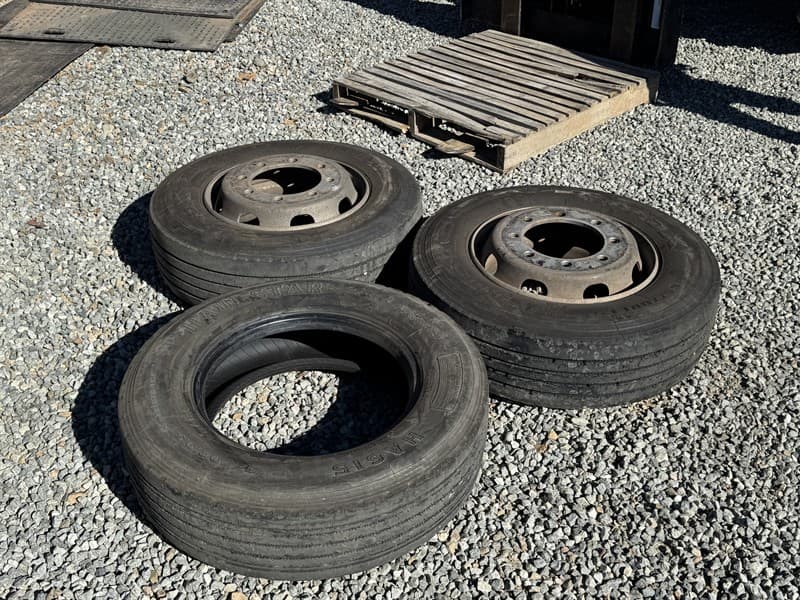 3 x Tyres + 2 x 8 Stud Rims. Tyre size: 265/70R19.5. Located Orange, NSW