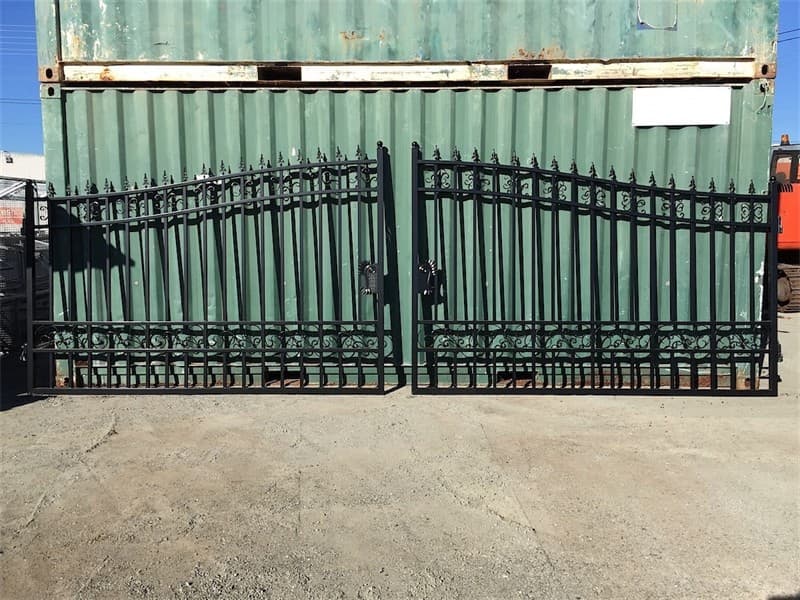 Set of 2 Unused Wrought Iron Style Gates, Each gate is 10ft wide, Height at High Side: 2.3m, Height at Low Side: 1.8m, made from Galvanised …