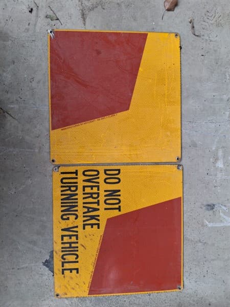 Do Not Overtake Plaques - Pair. Please pick up within 2 weeks of Auction finishing. Located Orange, NSW