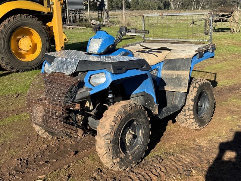 Polaris Sportsman 450 HD EFI AWD. Features a custom Bull / Scrub bar. Requires a front wheel bearing and battery. Located Mogriguy, NSW