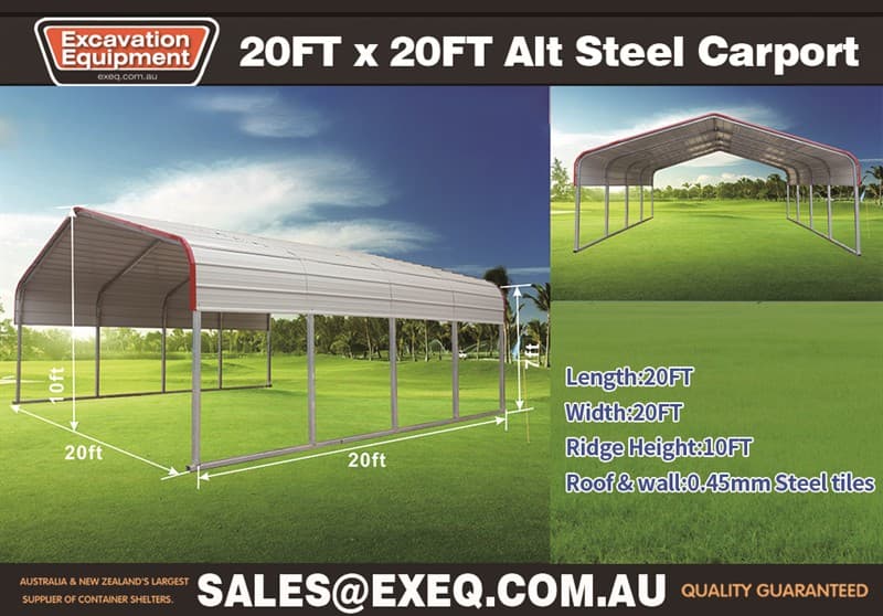 Unused 20ft x 20ft Steel Carport, 20ft Long x 20ft Wide x 10ft High, Approximate Shipping Dimensions : 2220mm L x 1130mm W x 430mm H, Approx…