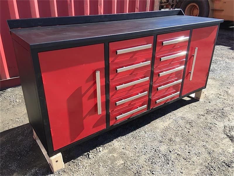 Unused Workshop bench, with 10 drawers & 2 large storage compartments, 50Kgs capacity per drawer, Approximate Shipping Dimensions: 2200mm L …
