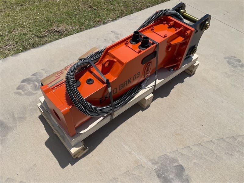 Unused Hydraulic Breaker Attachment, Model: EXEQBRK03, To suit 3T Excavators, Pin Diameter: 40mm, Centre to Centre: 200mm, Between the ears:…