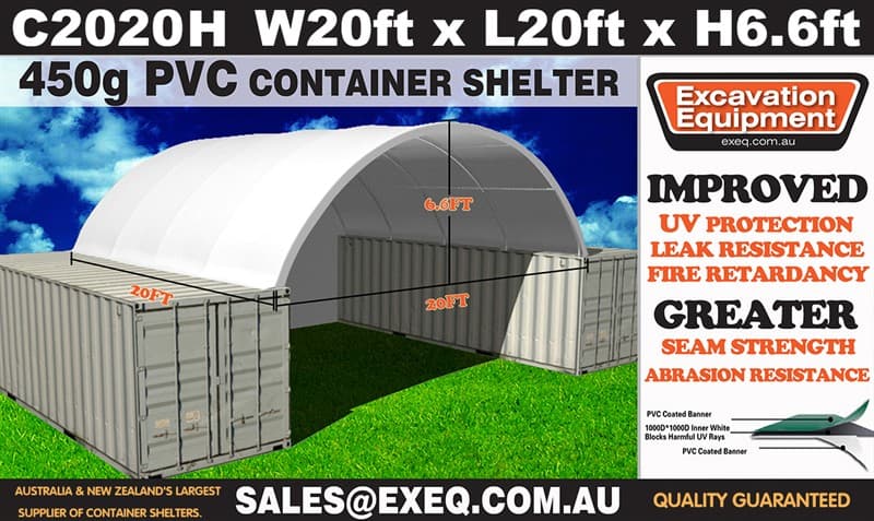 Unused Heavy duty 20ft Container Shelter with End Wall, Model: C2020H, 20ft wide x 20ft long x 6ft 6in high container shelter, heavy duty PV…