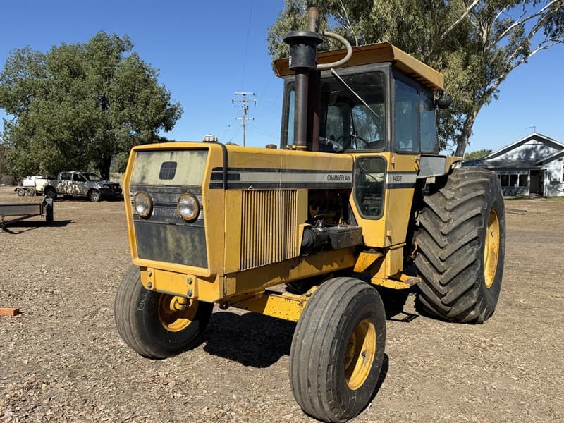 CHAMBERLAIN 4480B. 7630 hours. 2 x hydraulic remotes. PTO. Rear tyres 24.5-32. Front tyres 11.00-16. GPS not included. Air con. 245 hours si…