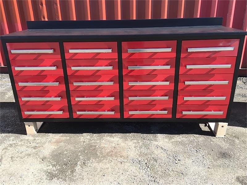Unused Workshop bench, with 20 drawers, 50Kgs capacity per drawer, Approximate Shipping Dimensions: 2200mm L x 630mm W x 1000mm H, Approxima…
