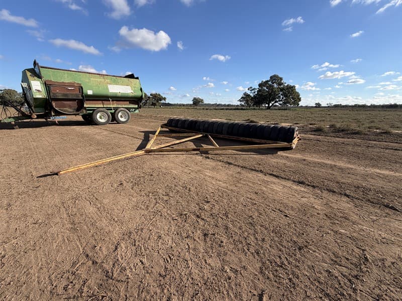 Custom made rubber tyre roller. 18ft and well constructed. Located Hay, NSW.