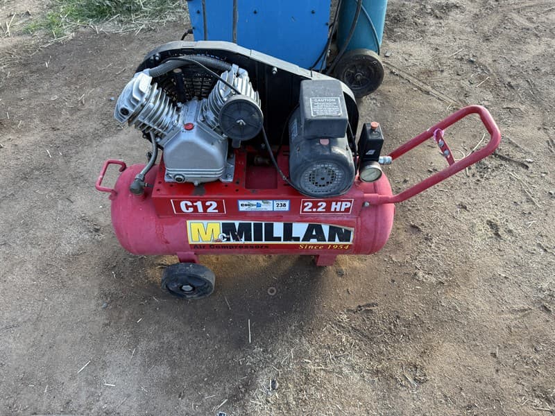 MMILLAN C12 AIR COMPRESSOR 2.2HP. Vendors states working condition, surplus to needs. Located Hay, NSW.