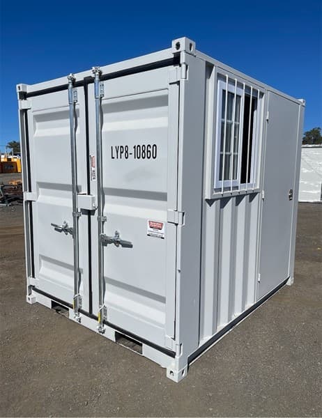 Unused 8ft Storage Container, Comes with Fork Pockets, Lockable Door, Timber Floor, Air Vent, Colours may vary, Approximate Shipping Dimensi…