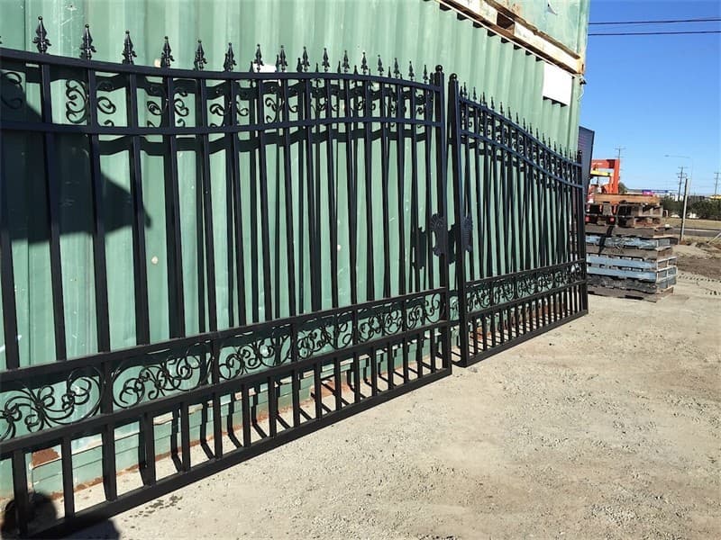 Set of 2 Unused Wrought Iron Style Gates, Each gate is 10ft wide, Height at High Side: 2.3m, Height at Low Side: 1.8m, made from Galvanised …