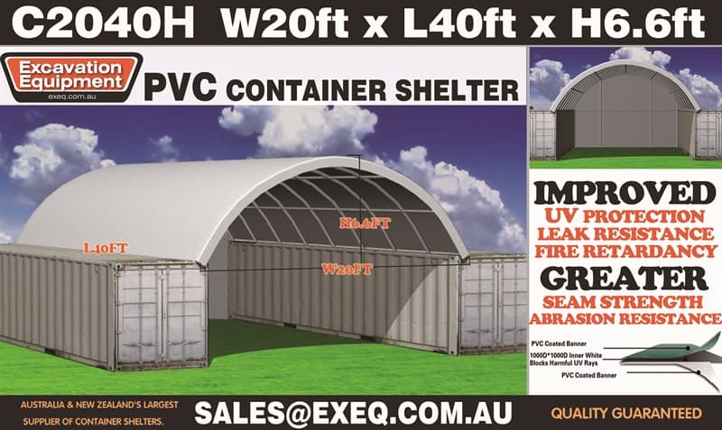 Unused Heavy duty 40ft Container shelter with end wall, 20ft Wide, Model: C2040H, 20ft wide x 40ft long x 6ft 6in High, with end wall, inclu…