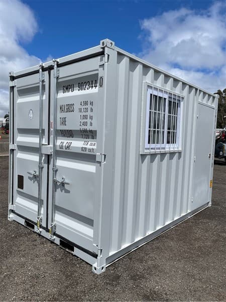 Unused 12ft Storage Container Comes with Fork Pockets Side Door & Window Lockable Door Timber Floor Approximate Shipping dimensions: 2230mm …