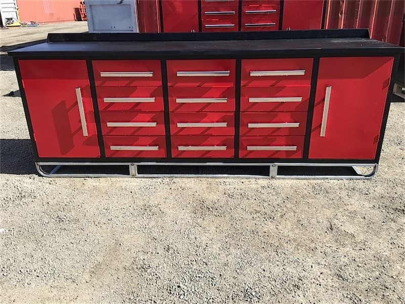 Unused Large Work bench, with 12 drawers & 2 large storage cabinets, 50kgs Capacity per drawer, Approximate Shipping Dimensions: 2870mm L x …