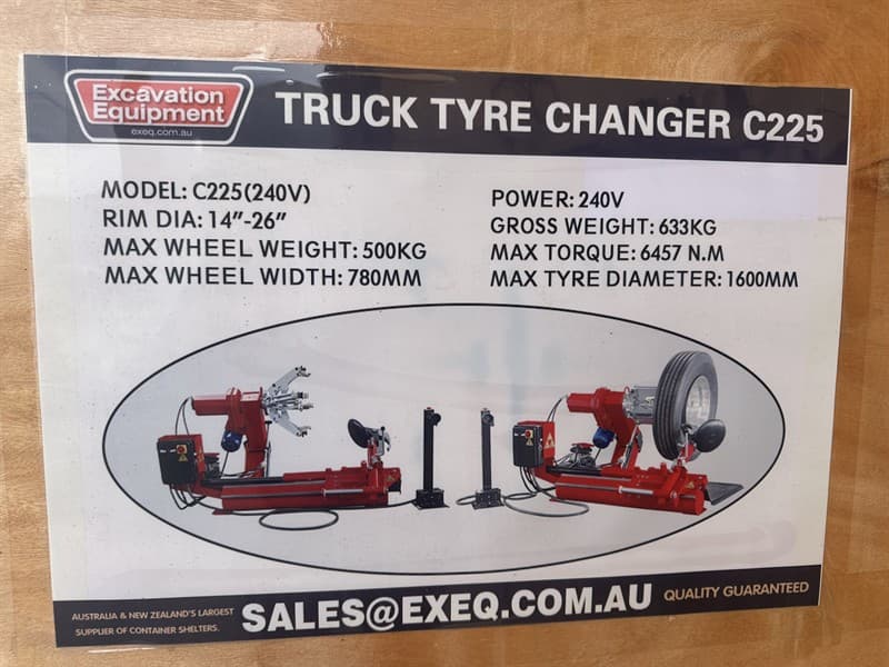 Unused 240V Heavy Duty Truck Tyre Changer, Model: C225, Rim Diameter 14" to 26", Max Wheel weight: 500Kgs, Max Wheel Width 780mm, Max Tyre D…