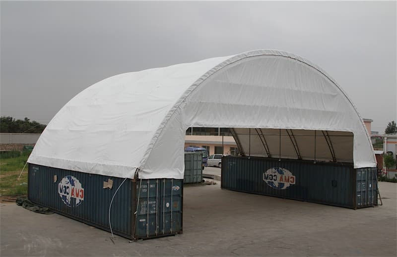 Unused Heavy Duty 60ft x 40ft Container Shelter, Model C604020S, 60ft Wide x 40ft Long x 20ft high, Double trussed frame & tarp, Heavy duty …