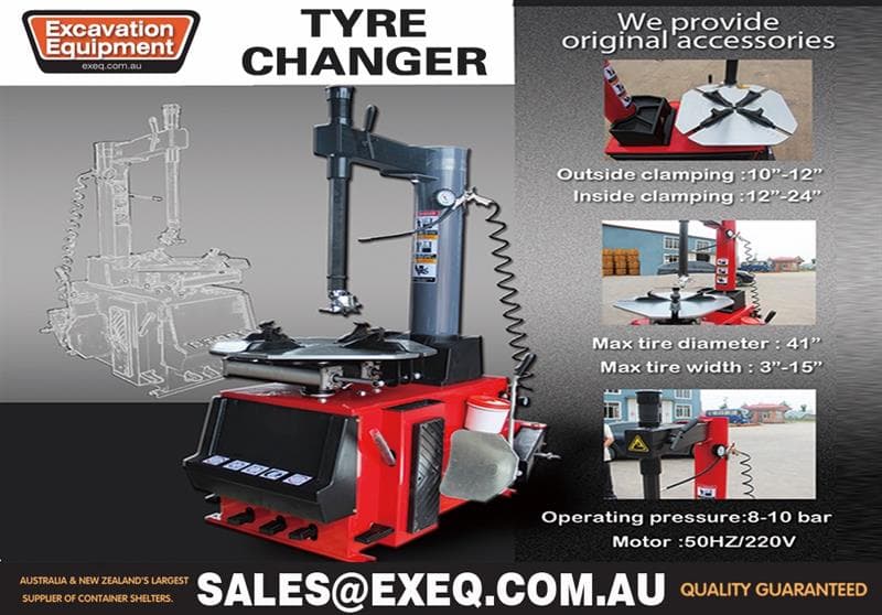 Unused Tyre Changer, outside clamping : 10"-12", inside clamping: 12"-24", Make Tyre diameter: 41", 8-10 bar, 220V, Approximate Shipping Dim…