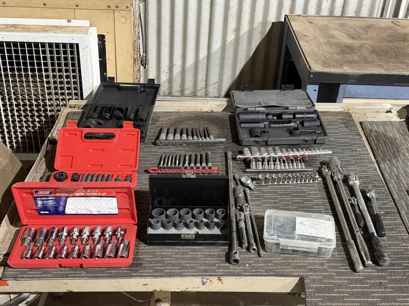 VARIOUS SOCKET SETS. JBS hex bit drives, Toledo alternator bit set, spiral twist socket, crowfoot wrenches, 8-piece master sensor socket kit…