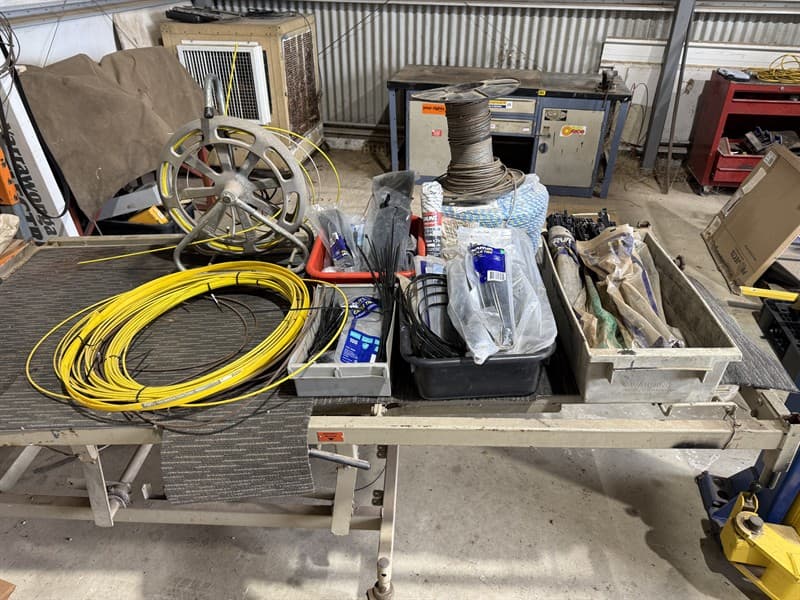ASSORTMENT BUNDLE. Electrical snake reel. 3.6m sparky cable feeder, flex cable, 400m Donaghys 6mm PP rope, various size cable ties, part ree…