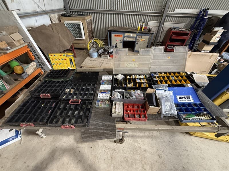 WORKSHOP ELECTRICAL ASSORTMENT. Screws, fuses, fuse boxes, connectors, terminals, and various others.GST will not be added to knock down pri…